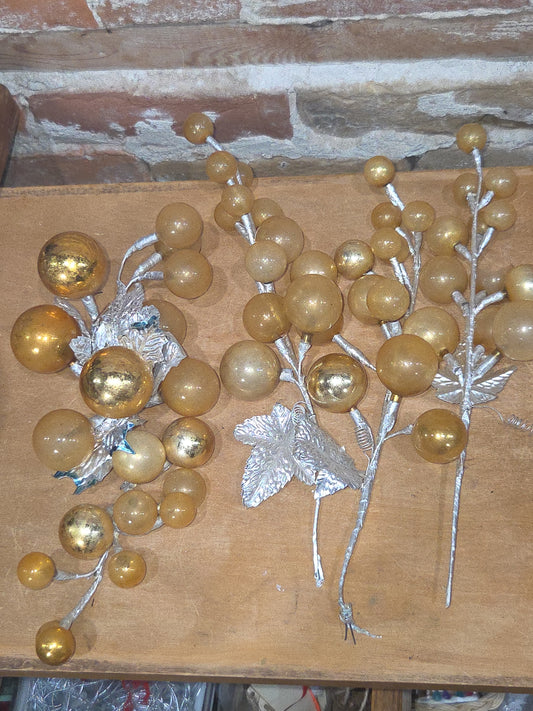 Vintage Mercury Glass Grape Clusters Picks Set of 4 mg122
