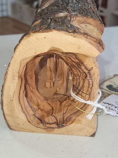 Nativity Medium Grotto Carved in Olive Wood Branch Made in Bethlehem 4" x 8" n2b