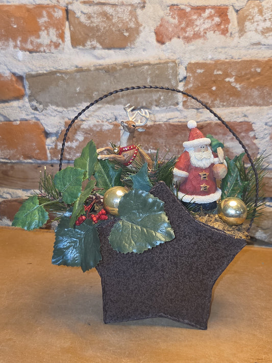 Assemblage with Vintage Reindeer and Santa in Star Hanger AS IS as7