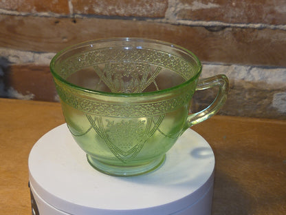 Vintage Uranium Green Depression Glass Tea Cup Love Birds Vaseline AS IS Chips dg76