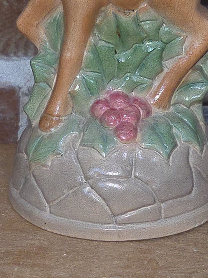 Vintage Ceramic Deer Holly Berries Christmas Handpainted dr4
