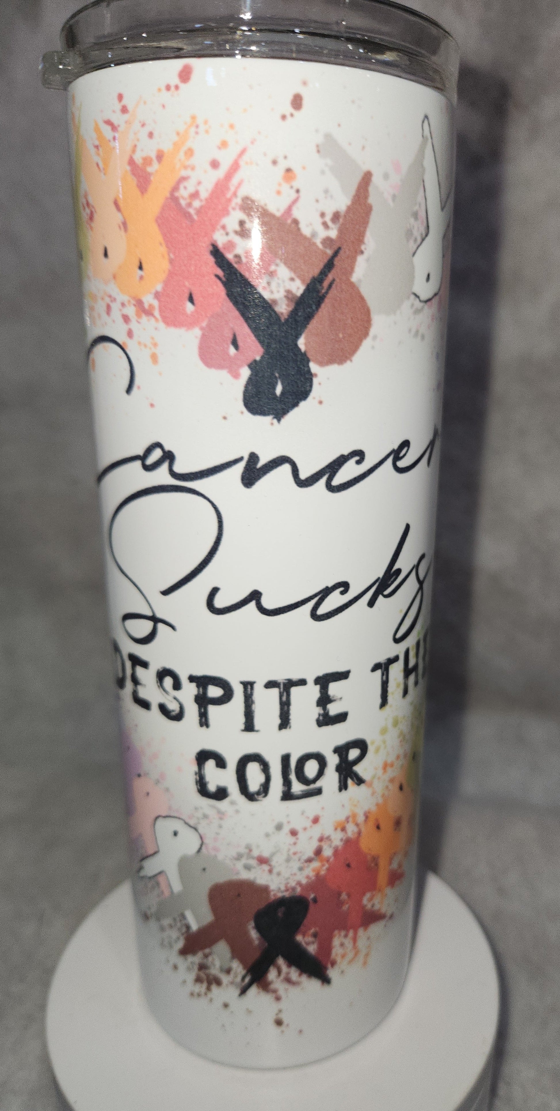 20 oz insulated Stainless Steel Tumbler Cancer Sucks With Cancer Ribbons tcs1