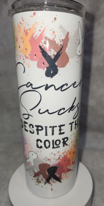 20 oz insulated Stainless Steel Tumbler Cancer Sucks With Cancer Ribbons tcs1