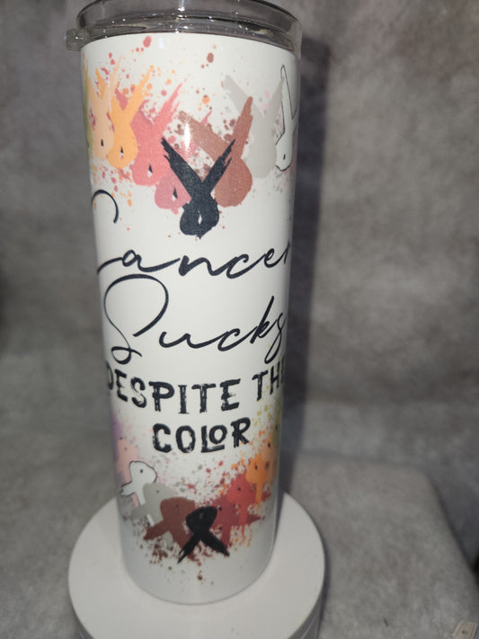 20 oz insulated Stainless Steel Tumbler Cancer Sucks With Cancer Ribbons tcs1