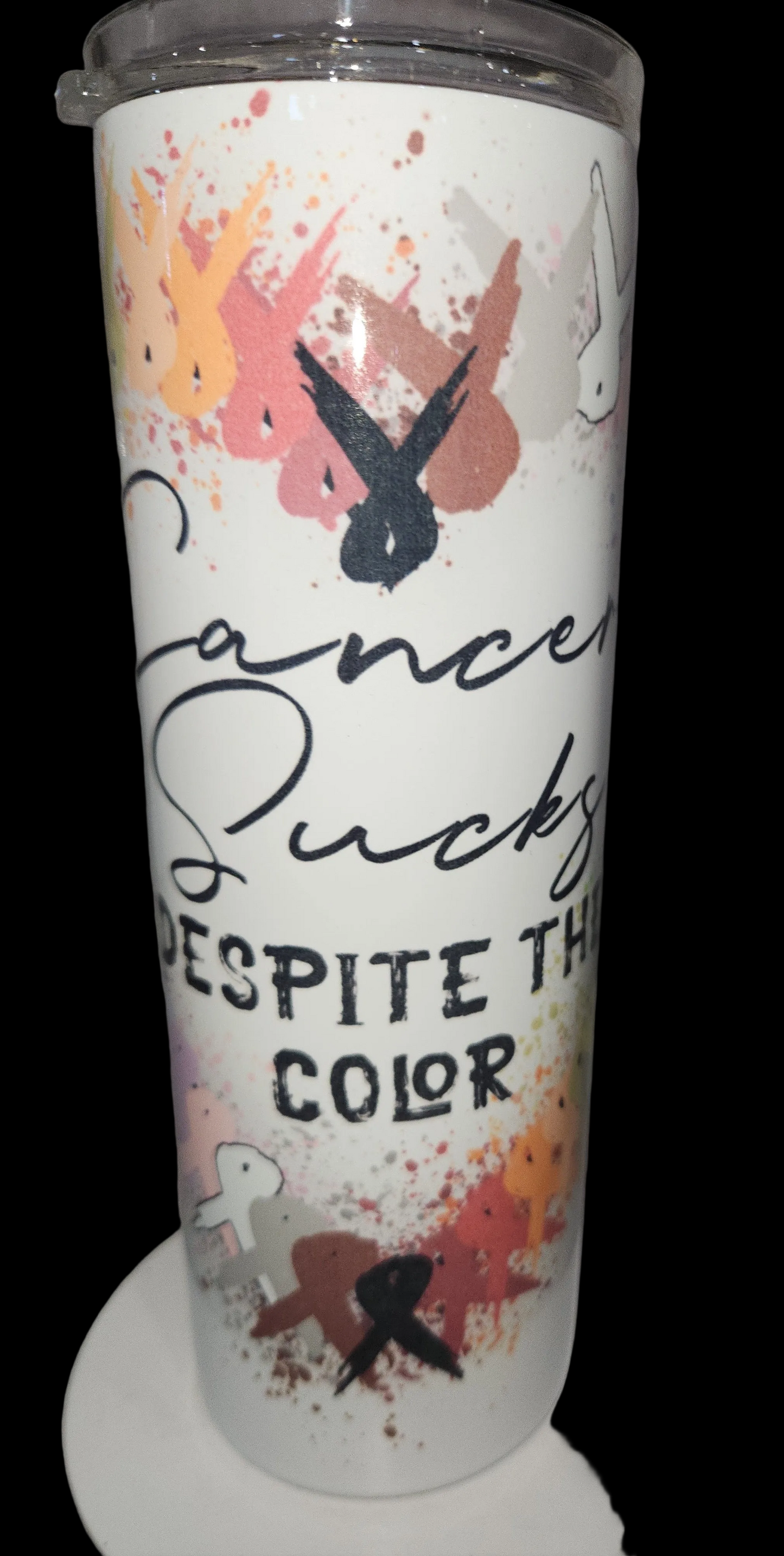20 oz insulated Stainless Steel Tumbler Cancer Sucks With Cancer Ribbons tcs1