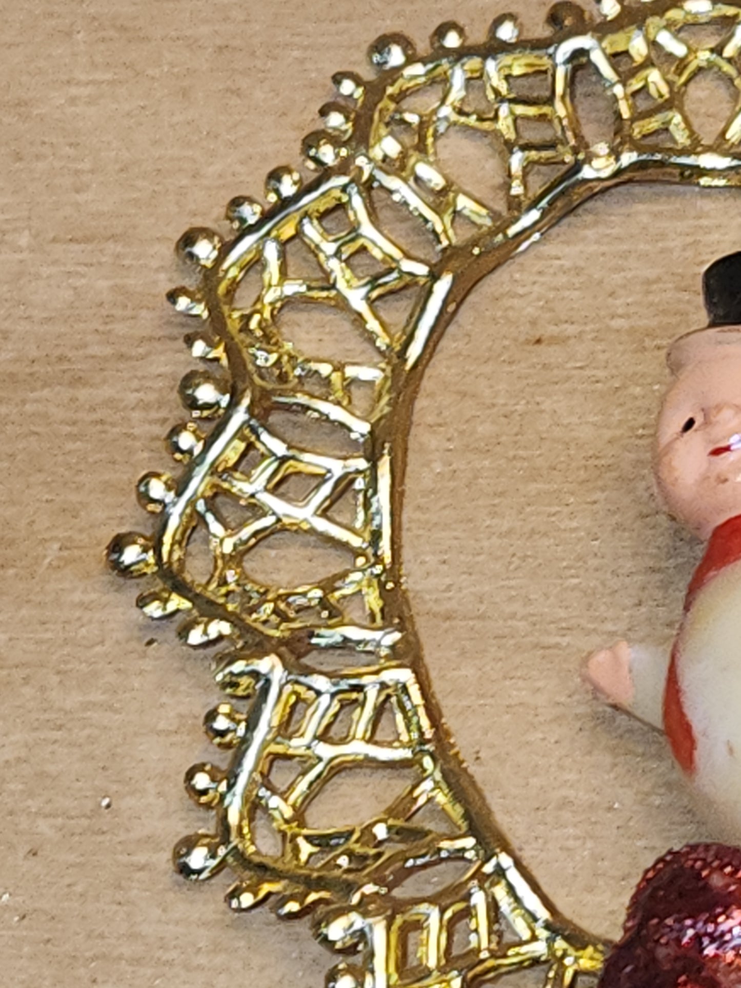 Vintage Commodore Ornament with Celluloid Snowman Chinelle Tree Plastic Bow sm17