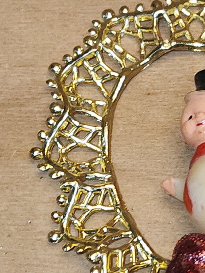 Vintage Commodore Ornament with Celluloid Snowman Chinelle Tree Plastic Bow sm17