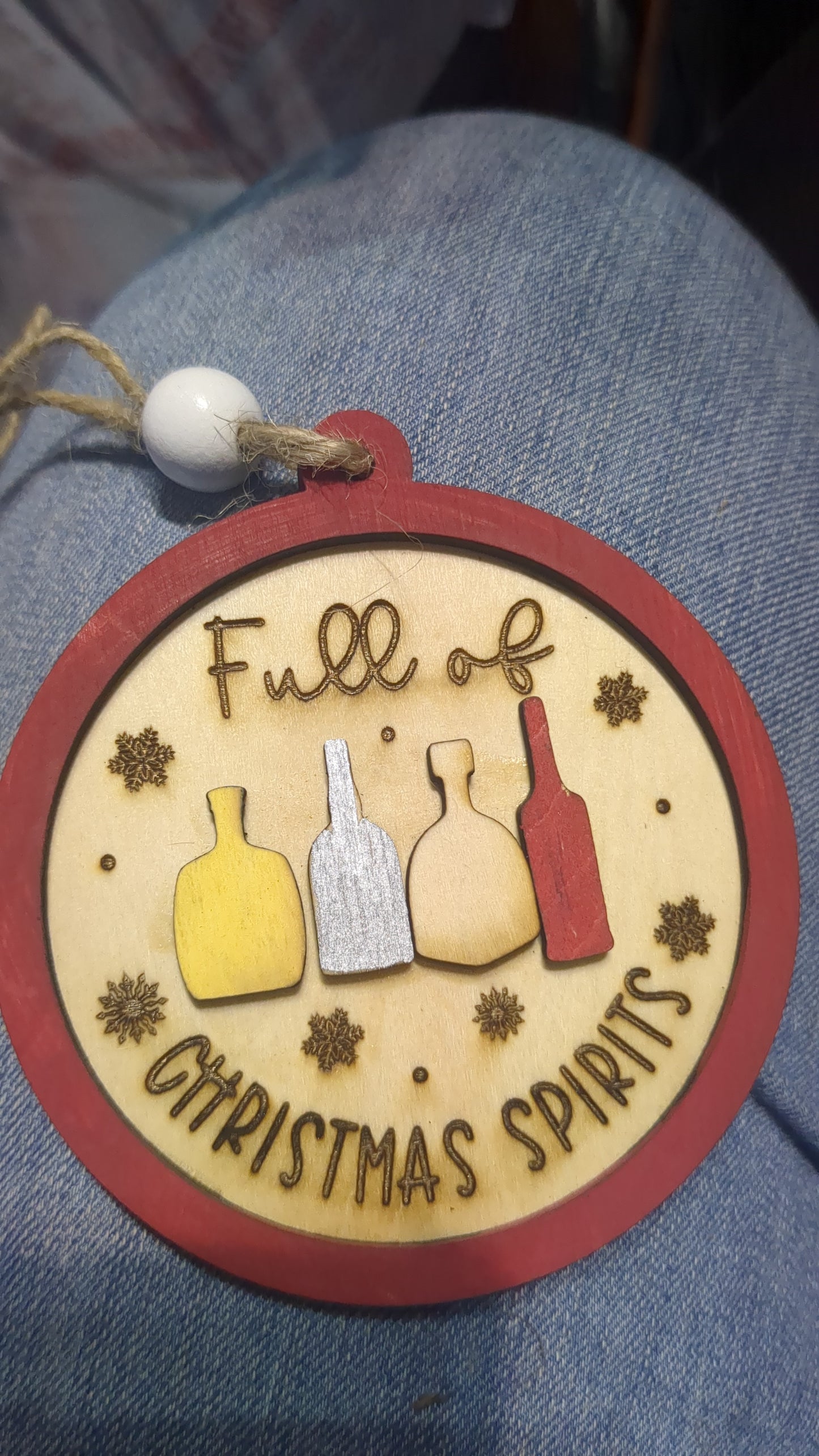Wooden ornament or car charm. Full of christmas spirits.