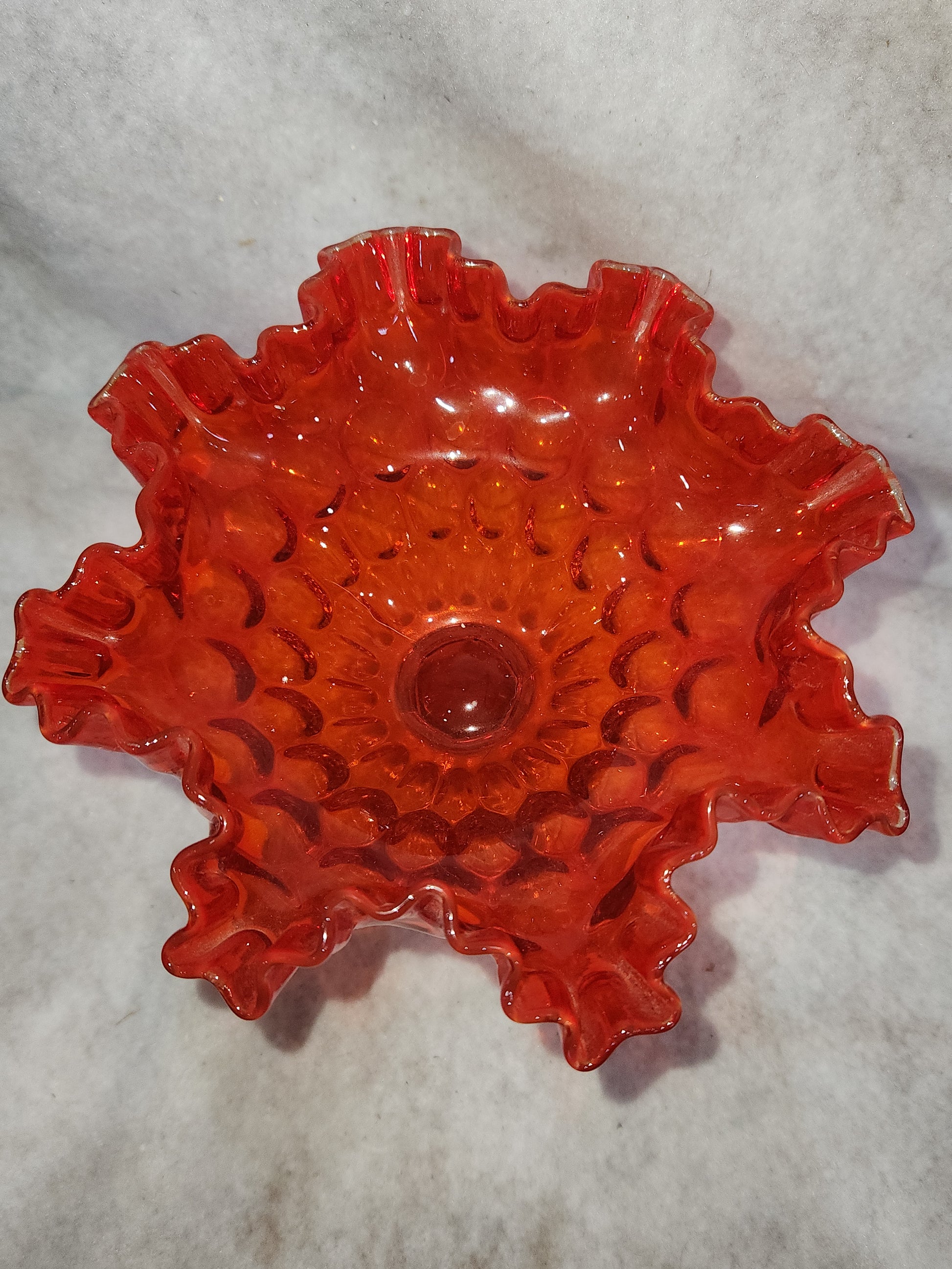 Vintage Fenton Amberina Ruffled Top Large Compote Red Orange to Yellow gla88
