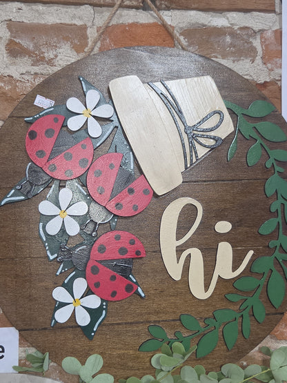 Ladybugs and Flowers Insert for Interchangeable Pot Spilling Door Sign *Sign Sold Seperately* pi14