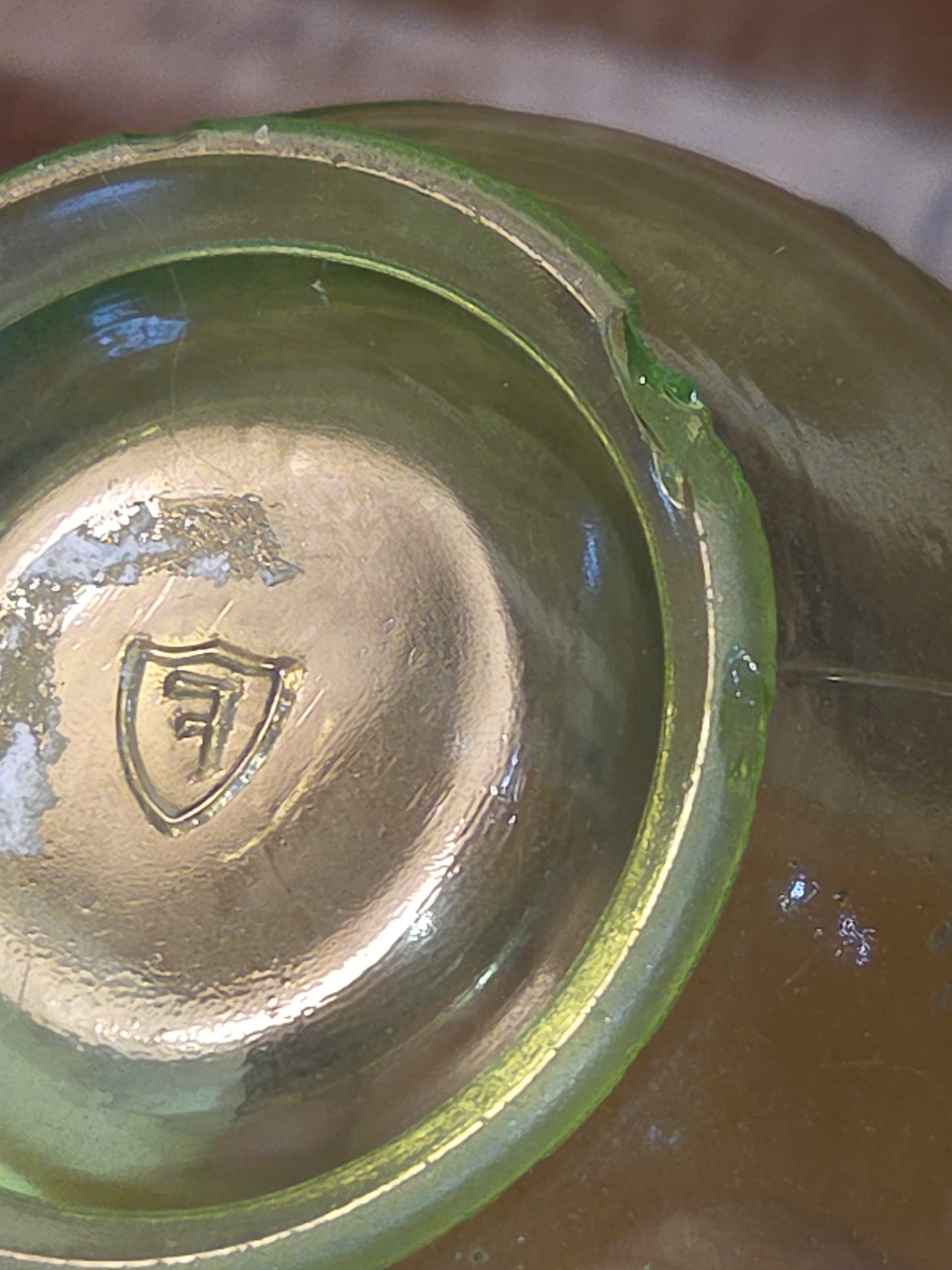 Vintage Uranium Green Depression Glass Tea Cup Love Birds Vaseline AS IS Chips dg76
