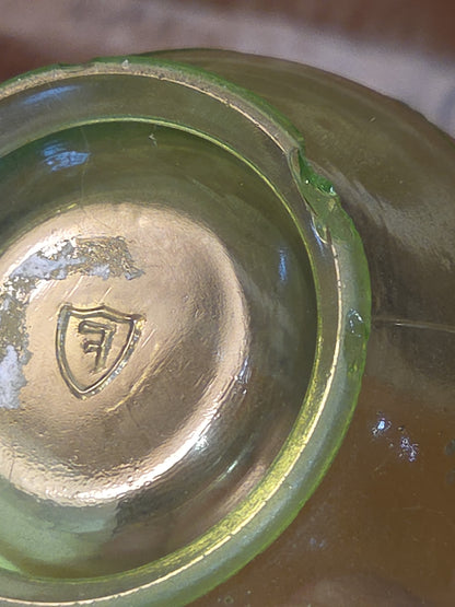 Vintage Uranium Green Depression Glass Tea Cup Love Birds Vaseline AS IS Chips dg76