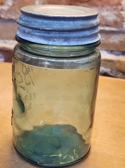 Vintage Ball Perfect Mason Glass Pint Jar #1 Aqua Blue Zinc Ball Lid bl1