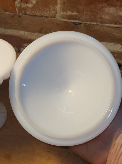 Vintage Westmoreland Milk Glass Lidded Candy Dish Swirl and Ball Pattern mg112