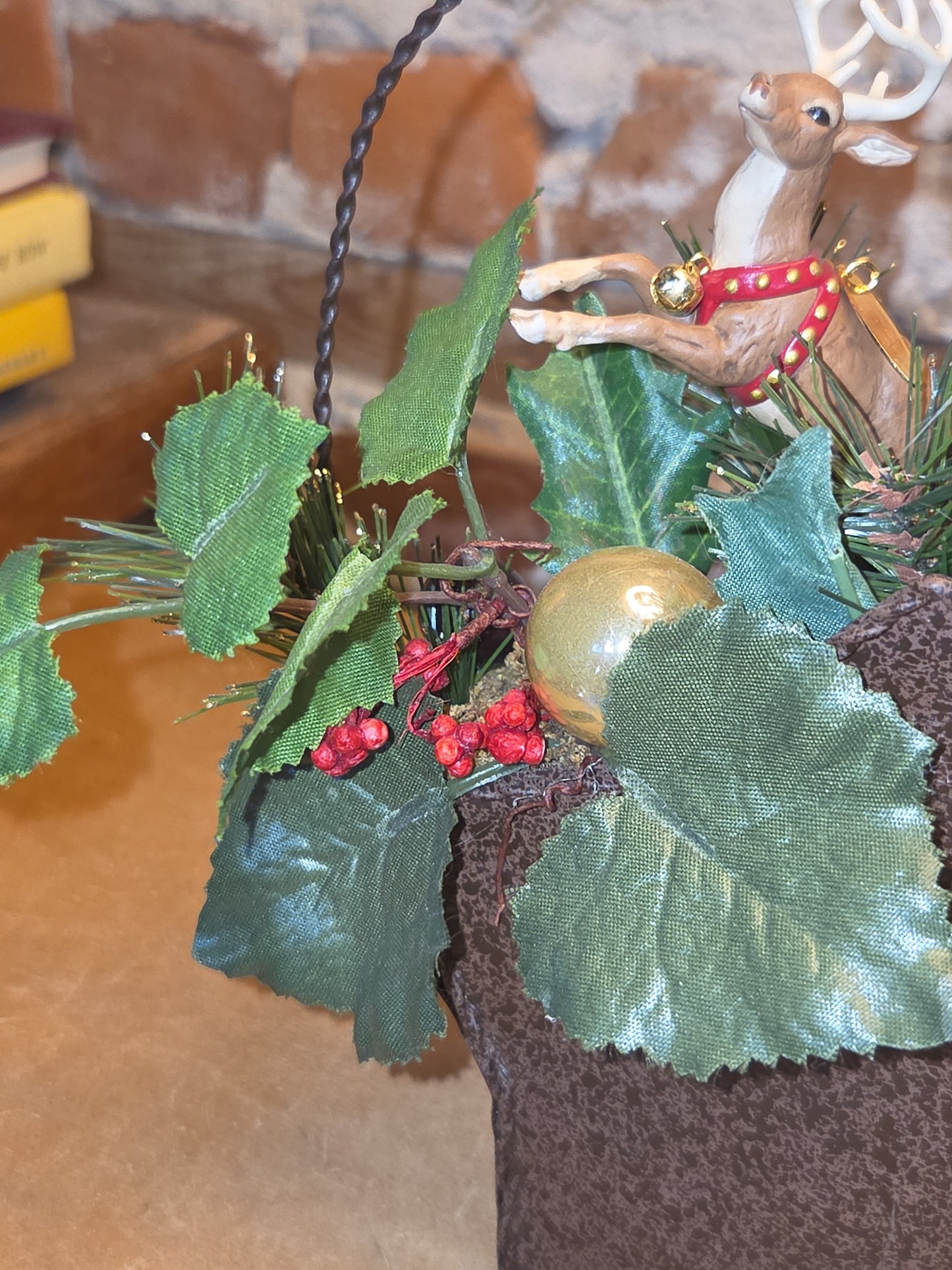 Assemblage with Vintage Reindeer and Santa in Star Hanger AS IS as7
