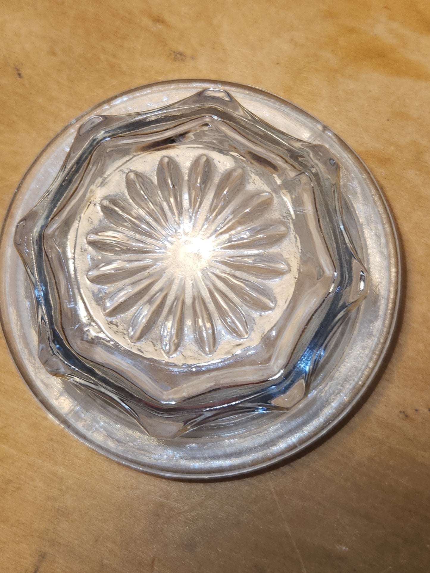 Vintage Clear Glass Square Canister with Sunburst Lid 5 1/4" square sj2