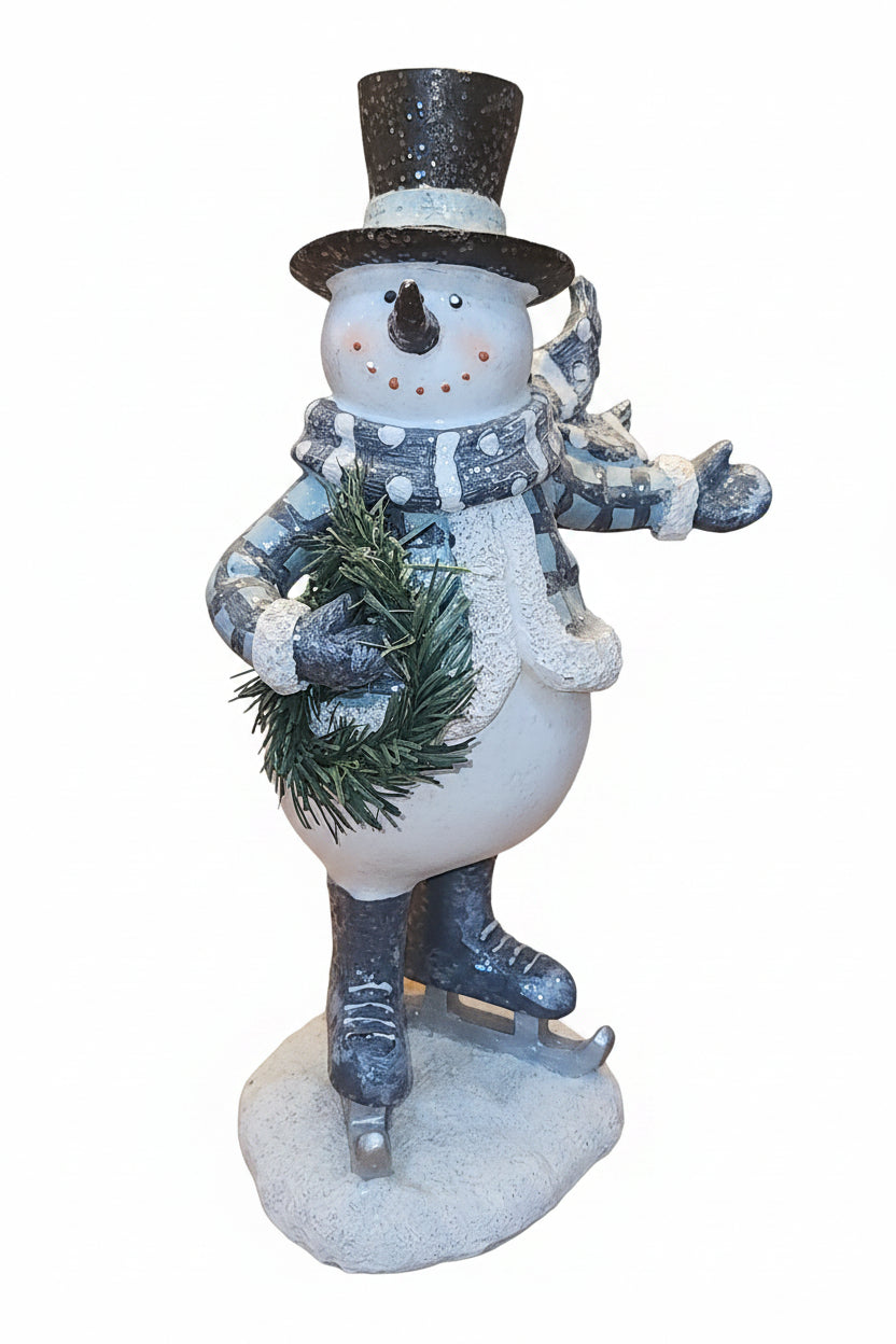 Resin Skating Snowman Blue White with Tree sm08