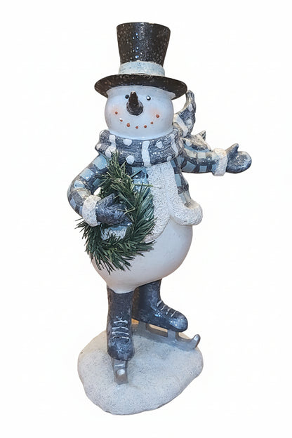 Resin Skating Snowman Blue White with Tree sm08