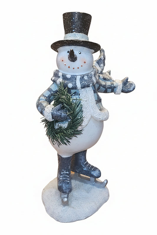 Resin Skating Snowman Blue White with Tree sm08