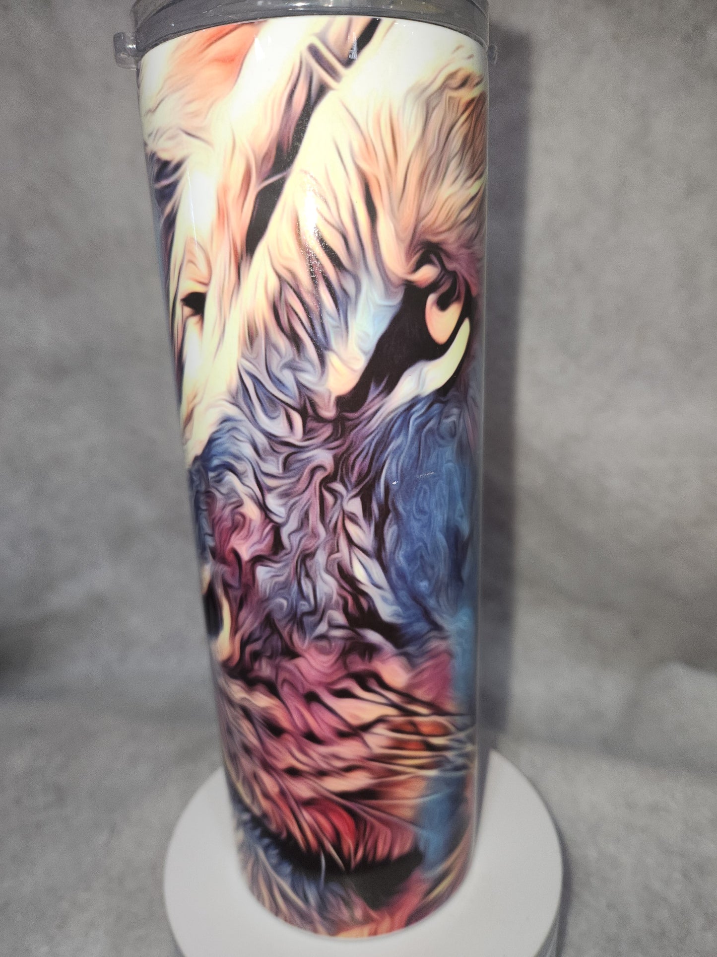 20 Oz Stainless Steel Insulated Tumbler With Two Tops Lion Face tl67