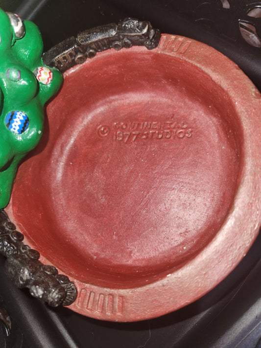 Vintage Christmas Tree Bowl 1977 Continental Studios handpainted Holiday Dish, tree and train. Ct3