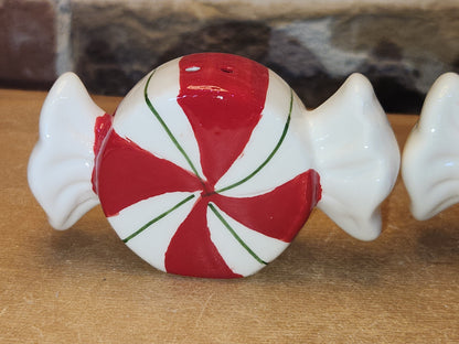 Salt and Pepper Shakers Mint Candies AS IS Messy Paint Job sp17