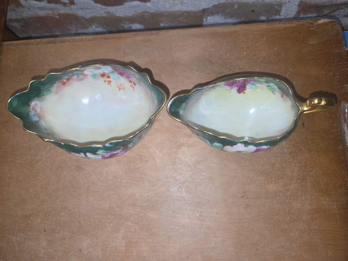 Vintage Porcelain Handpainted Footed Bowl and Footed Creamer sbc1