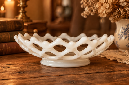Vintage Westmoreland Milk Glass Bowl Doric Pattern Open Lace mg79
