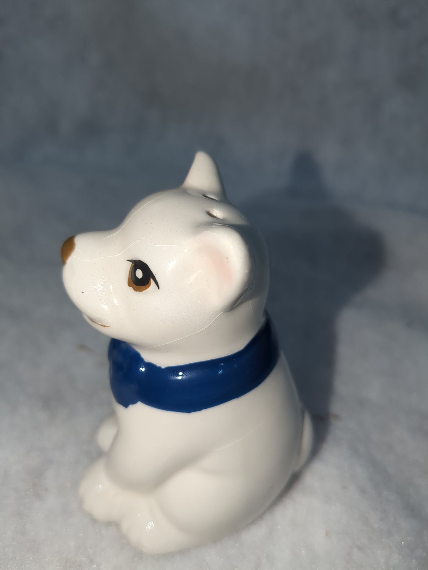 French Bulldog Ceramic Salt and Pepper Shakers Red & Blue Bow Ties Missing One Stopper CLEARANCE