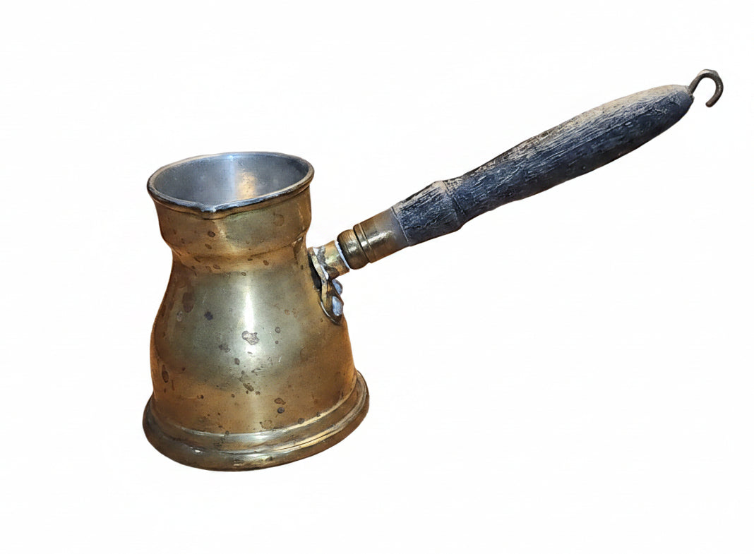 Vintage Antique Turkish Brass Tin Lined Cezve Coffee Pot Black Wooden Handle. Br11