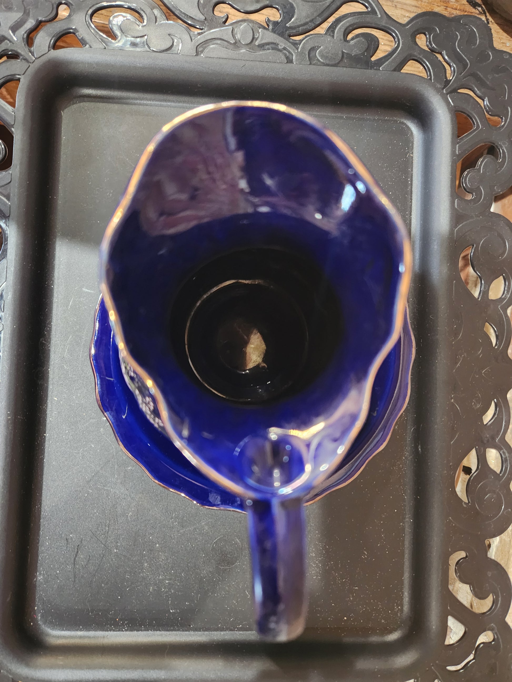 Porcelain Small Pitcher Bowl Set Taiwan Blue Floral Gold Trim Accent pit23 CLEARANCE