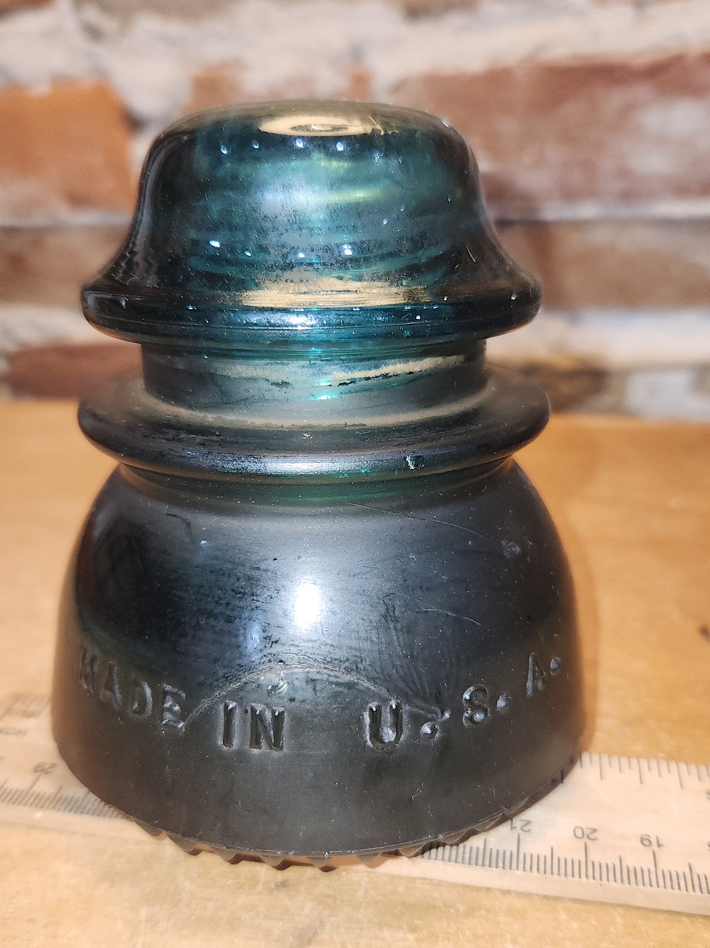 Vintage Hemingray # 42 teal green insulator Darker AS IS h642d