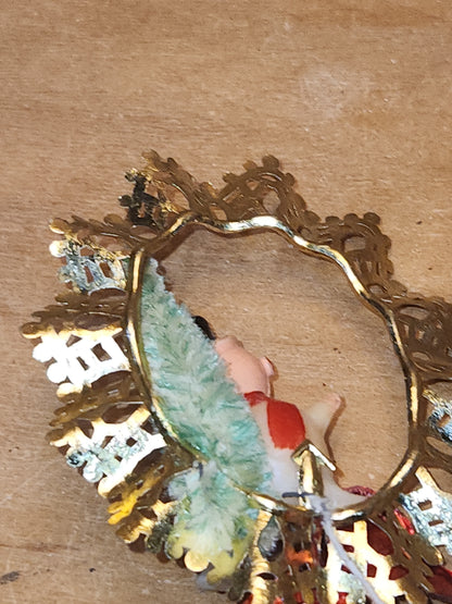 Vintage Commodore Ornament with Celluloid Snowman Chinelle Tree Plastic Bow sm17