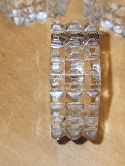 Vintage Crystal Pressed Glass Napkin Holder Rings Diamond Point Design Set of 6 1970s MCM