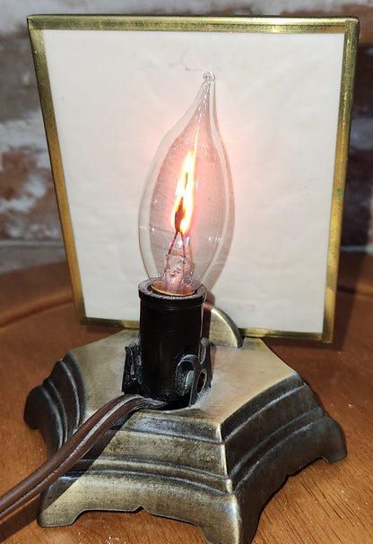 Vintage Fan-shaped Cast Metal Nightlight Holding Porcelain Lithophane "Guardian Angel at the Bridge" nl6
