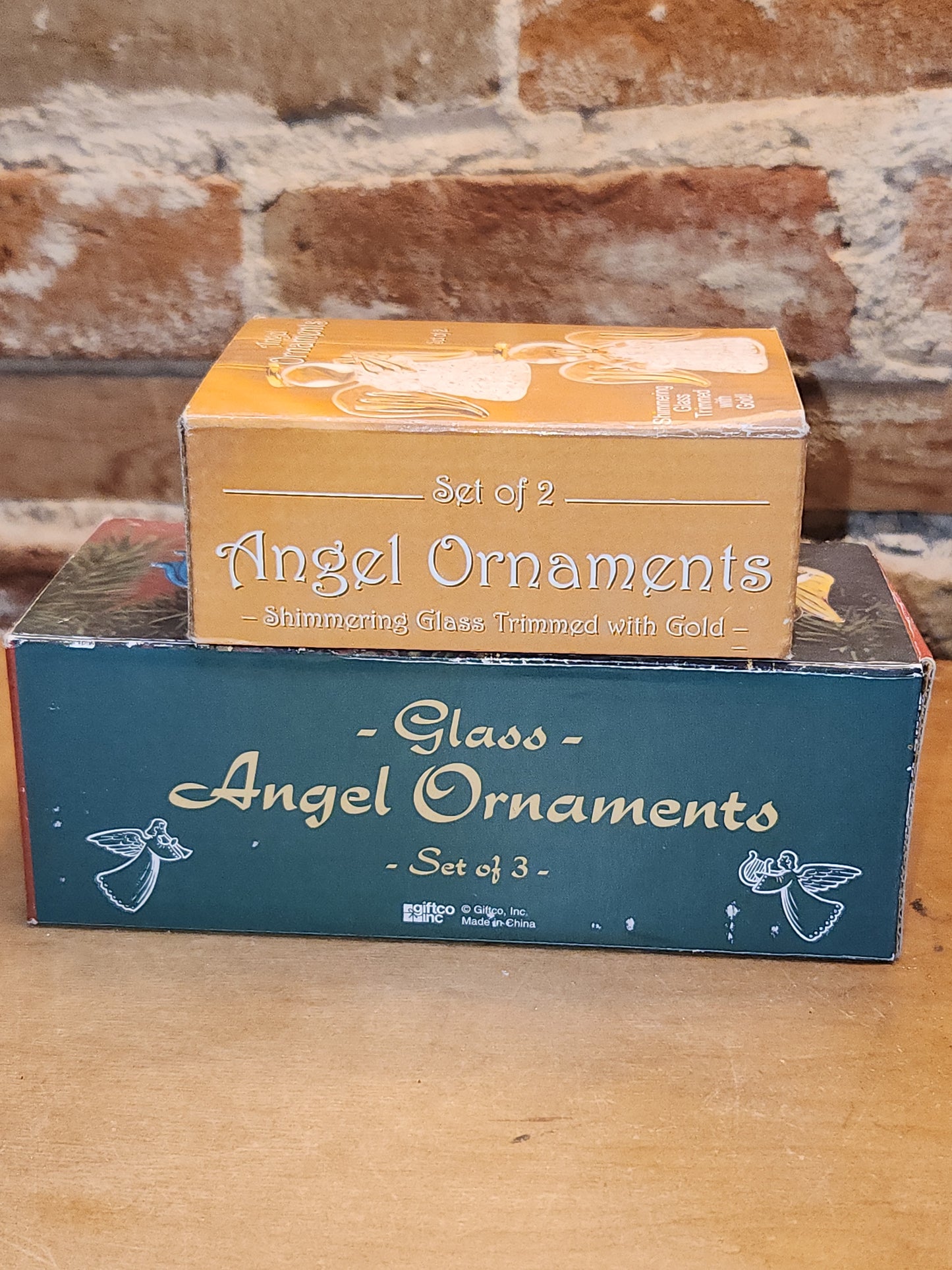 Vintage Giftco Glass Angel Ornaments 2 Different Sets in Original Boxes 5 angels ang91