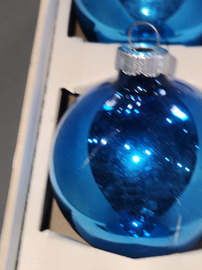 Vintage Shiny Brite Glass Christmas Ornaments Five 3" Blue Shades in Fanci-Pak Box As Is sb12