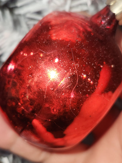 Vintage Red Indent Glass Christmas Ornament Made in USofA vo13