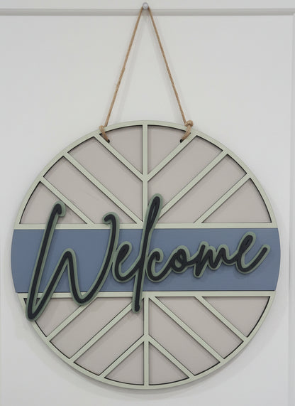 Door Sign 16" Handpainted Boho Welcome Blue, Green, tan, black CLEARANCE ds2