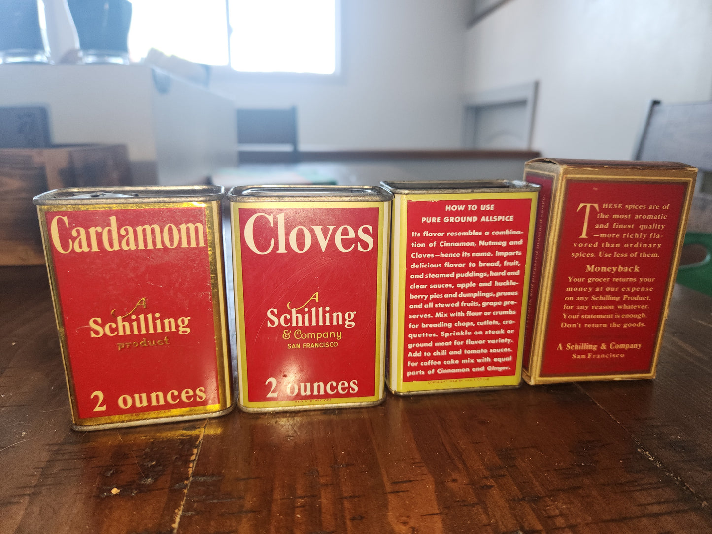 Vintage Schilling Spice Box Mustard Whole Seed, Cloves, Allspice, Cardamom Schilling Spice & Co. SAN Francisco Set of 4 sp67