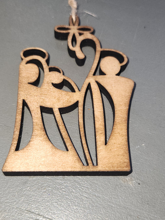Balsa Wood Ornament or Car Charm Holy Family Nativity co1