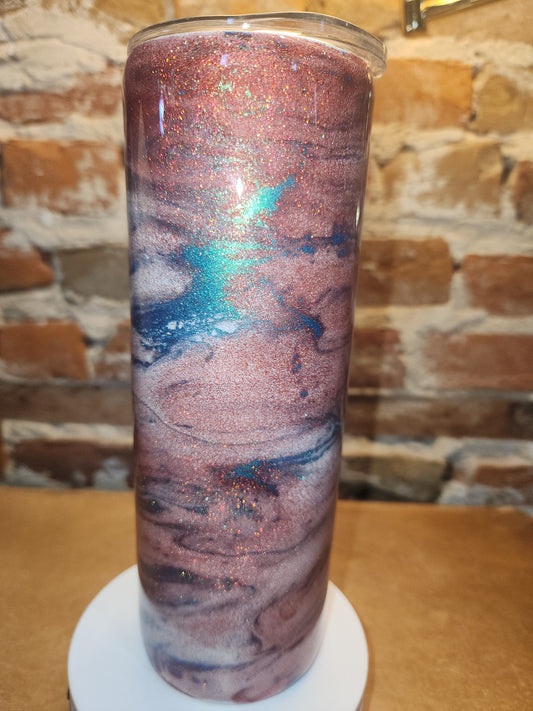 20 ounce stainless steel, Insulated, alcohol ink art Tumbler Red White Aqua AS IS CLEARANCE ai10