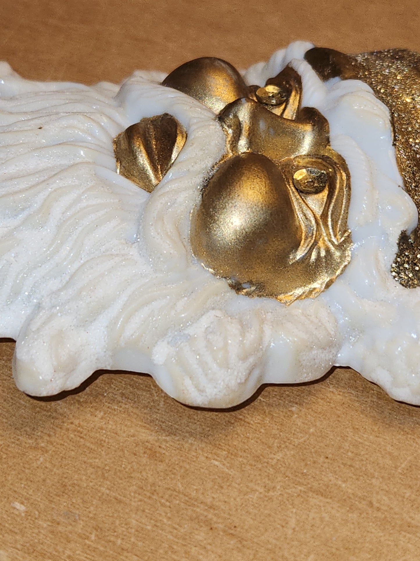 Vintage Gold Glitter Molded Plastic Santa Head Ornament Light Illumination sa11