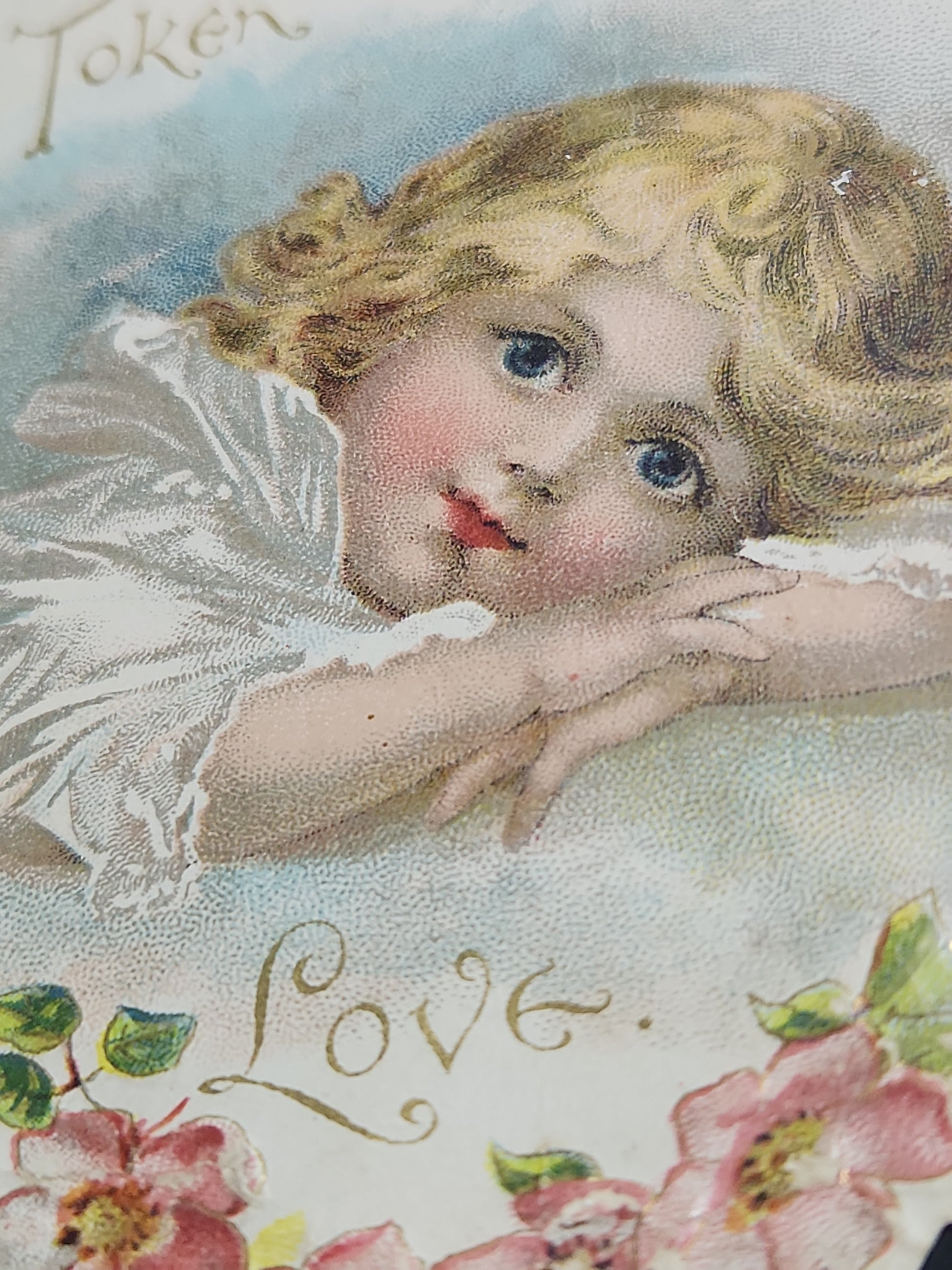 Antique 1880s Die-Cut Embossed Heart Valentine Card Child A Token of Love Poem