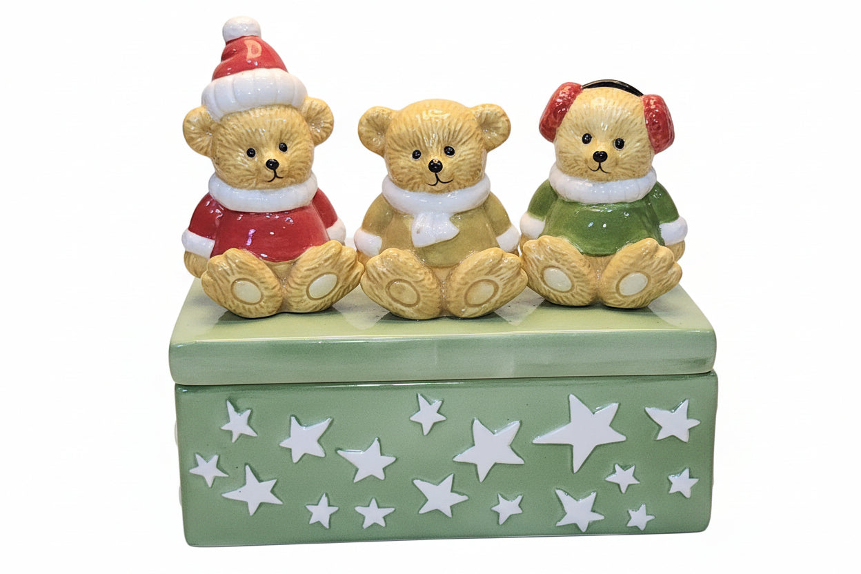 Houston Harvest Three Bears Ceramic Box Winter Stars tb76