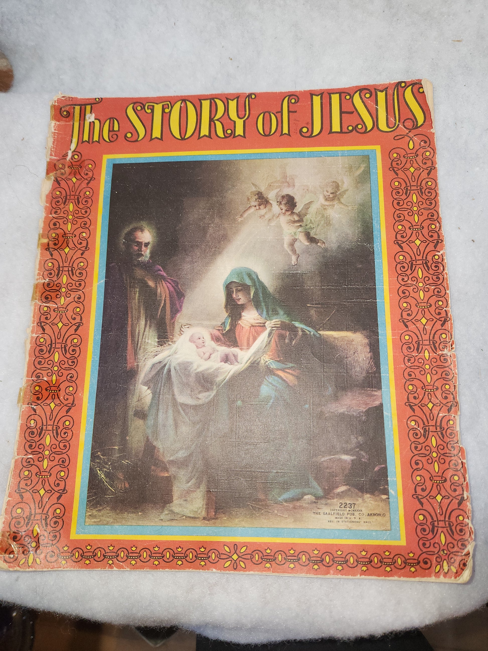 Vintage "The Story of Jesus" 2237 1939 Copyright Saalfield Publishing Co. USA Linen Large 12.5"