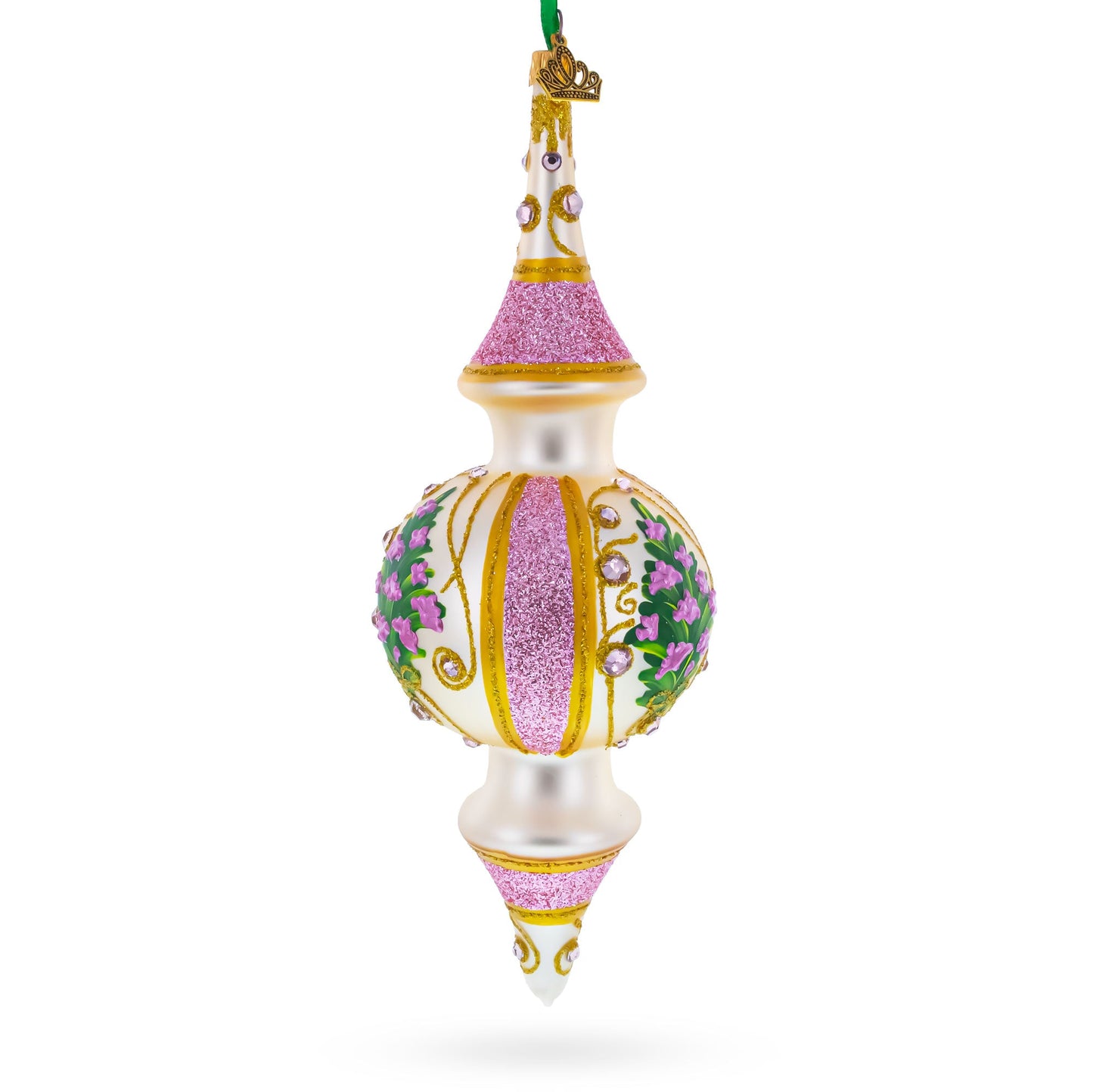 Pink Embossed  Blossom Double-Ended Finial Drop Glass Christmas Ornament