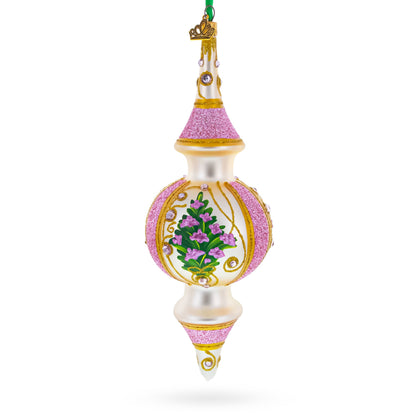 Pink Embossed  Blossom Double-Ended Finial Drop Glass Christmas Ornament