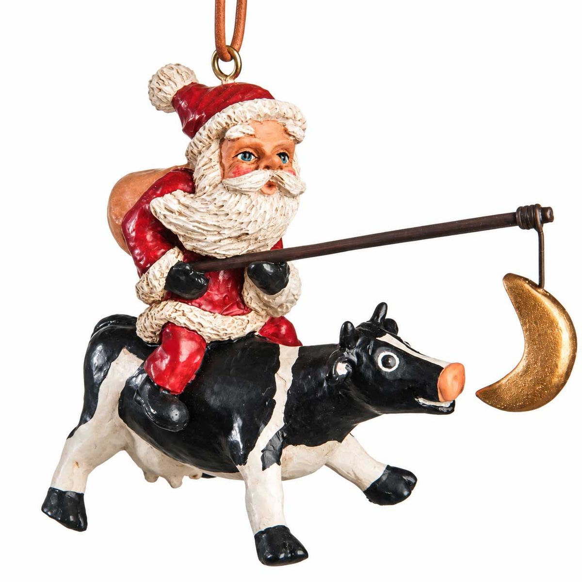 Santa with Cow Ornament | Bert Anderson Collection