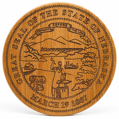 Handcrafted Wooden Great Seal of the State of Nebraska | 13" x 13" | Wilkens Wood Design